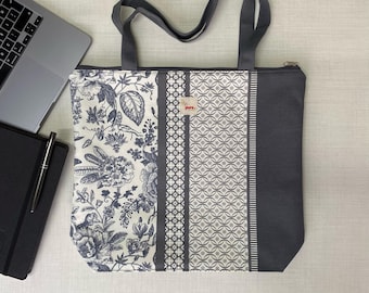 Handmade Shoulder Bag - Waterproof Fabric With Anthracite Patterns