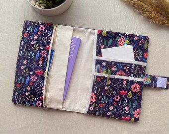 Handmade Floral Patterned Purple Book Sleeve With Multi-Compartments