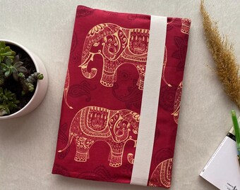 Handmade Laptop Sleeve – Water-Resistant, Red, Elephant Pattern with Elastic Closure