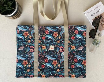 Patterned Tote Beach Bag With Multiple Pockets