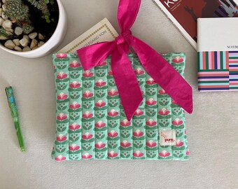 Handmade Floral Patterned Book Sleeve With Pink Ribbon