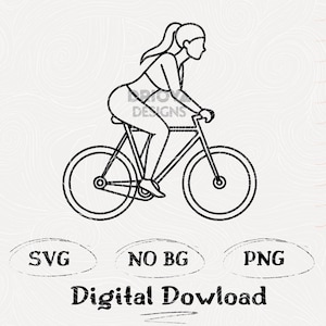 Frau reitet Fahrrad SVG, Fahrrad Line Art, Radfahrer Cut-Datei für Cricut, Silhouette, Outdoor Abenteuer Clipart PNG, Fitness Mädchen SVG