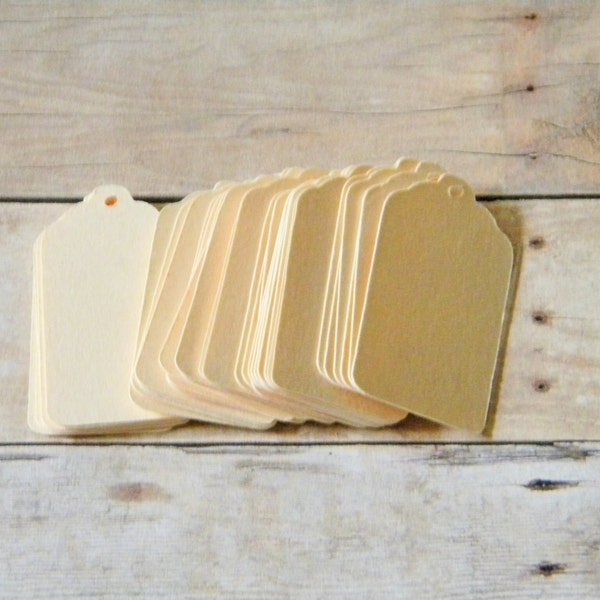 Small Blank Smooth Manilla Scalloped Price Tags Hang Tags Party Favors Set of 100 DIY appox 1.50 x 7/8 inches