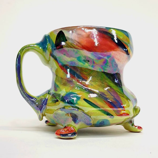 Pearl lime green blue and red abstract footed mug