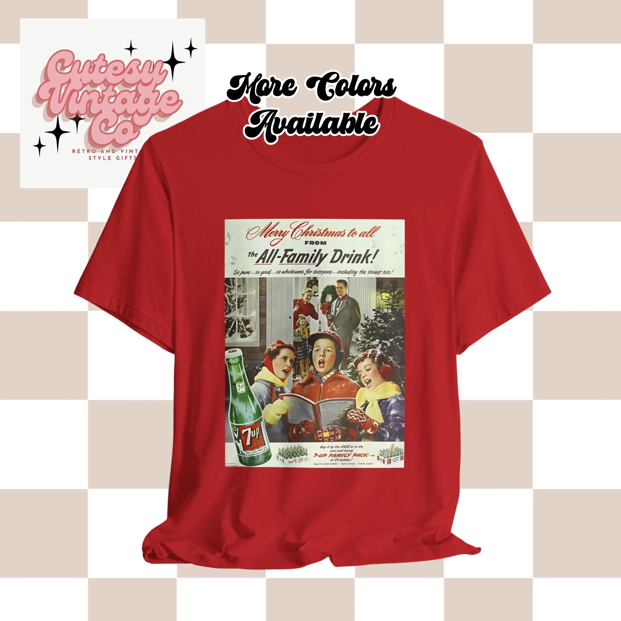 Vintage Mid Century 7up Christmas Unisex Tee Shirt, Men Women 