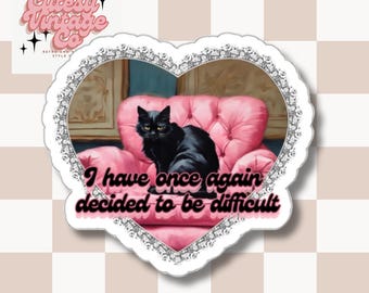 Vintage Cat Heart Die-Cut Stickers, Funny Cat Lover Gift, Sarcastic Quote Sticker, Retro Animal Decal, Snarky Laptop Decor, Unique Car