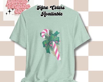 Vintage Candy Cane Unisex Tee, Christmas T-Shirt, Festive Shirt, Mid Century Design, Retro Holiday Top