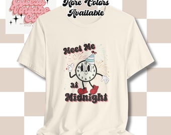 Midnight Rendezvous T-Shirt, Retro New Years Fireworks Tee, Unisex Jersey Top, Night Outfit, Midnight Meet-Up Shirt