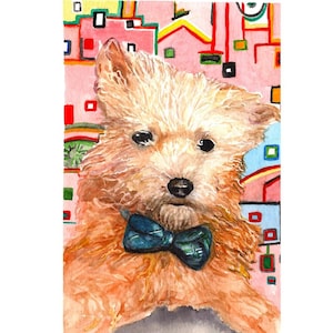 Stampa artistica di cane ad acquerello – Ritratto di cane soffice di Picasso con papillon, dipinto di animali domestici colorati, decorazione da parete con animali, regalo unico per gli amanti dei cani