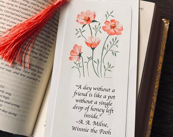Watercolor Bookworm or Book Club Gift Bookmark Print from Original Watercolor | Friendship Quotes from Authors