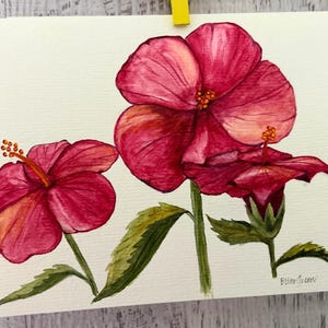Aquarel hibiscuswenskaart – tropische bloemsierkunst – | Cadeaus voor briefpapier met felle bloemen | Kunstkaarten voor elke gelegenheid - stationair cadeau