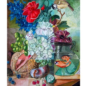 Natura morta stilizzata Studio di un vecchio maestro olandese Acquerello / Dipinti e stampe originali ispirati all'arte del vecchio mondo / Belle opere d'arte dai colori intensi