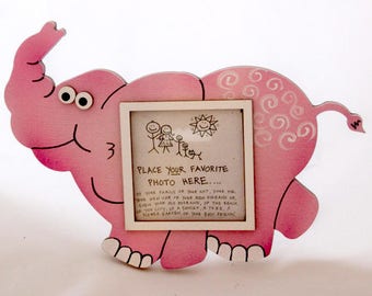 Elephant Picture Frame - Hand Painted Wooden Frame