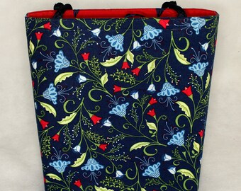 Red and Blue Flowers on Navy and Sailboats REVERSIBLE Carry-All Tote / Project Bag / Purse