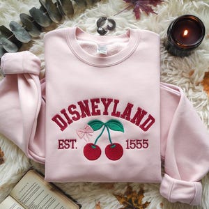 Disneyland EST 1955 Shirt, Embroidered Cherry Bow Tee, Coquette Aesthetic Embroidery T-Shirt, Vintage Disney Park Outfit, Comfort Colors Tee