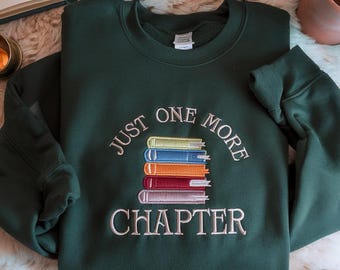 Embroidered Retro Just One More Chapter Reading Sweatshirt –  Book Lover Sweater, Aesthetic Pullover for Librarians