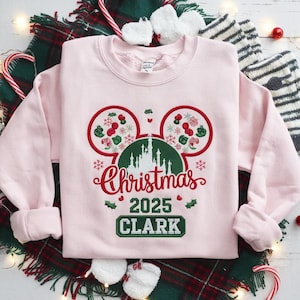 Embroidered Disney 2025 Christmas Sweatshirt, Custom Disney Family Christmas Shirt, Mickey Minnie Christmas Tees, Disneyland Chrismas