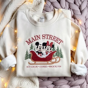 Embroidered Mickey Minnie Main Street Sleigh Rides Sweatshirt, Disney Christmas Shirt, Mickey Minnie Christmas Shirt, Mickey Christmas Gift