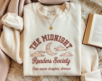 Sweat-shirt brodé Late Night Readers Club, cadeau pour les amoureux des livres, col rond pour lecture confortable, sweat à capuche rat de bibliothèque, Booktok Merch, chemise du club de lecture