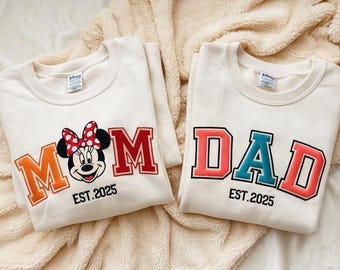 Besticktes Disney Mama und Papa Sweatshirt, Mickey Dad Shirt, Minnie Mama Shirt, Disney Familien Shirt, neue Mama Shirt, Disney Familien Reise