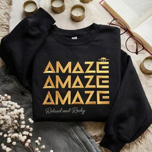 Personalized Amaze Amaze Amaze Embroidered Sweatshirt, Custom Name Shirt, Aesthetic Gold Thread Crewneck, Unique Gift for Fans