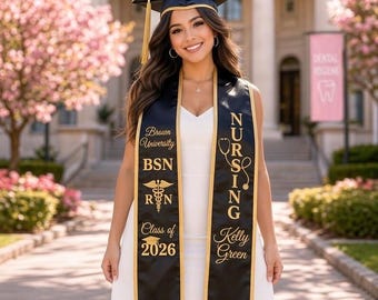 Personalized Nursing Graduation Stole Embroidered, BSN RN Nurse Grad Stole, Custom Nursing School Sash Class of 2026 Nurse Graduation Gifts