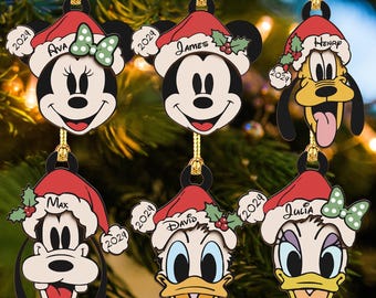 Custom Mickey and Friends Christmas 2-Layered Wooden Ornament, Disney Christmas Ornament, Mickey Head Christmas Ornament