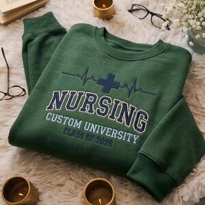 Embroidered Custom School Name Nursing Sweatshirt, University Medical Apparel, Future Nurse Gift, Personalized College Nursing Program Shirt