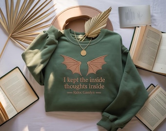 I Kept The Inside Thoughts Inside Embroidery Sweater, Quest Squad Sweater, Fourth Wing Shirt, Bookish Gift, Dragon Rider, Book Lover