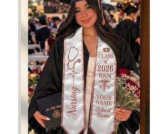 Personalized Nursing Graduation Stole Embroidered, BSN RN Nurse Grad Stole, Custom Nursing School Sash Class of 2026 Nurse Graduation Gifts