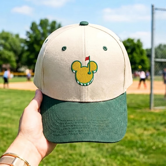 Embroidered Mickey Mouse Golf Hat, Disney Inspired Golfing Cap, Green Cream Baseball Hat, Golf Gift for Men, Disney Vacation Apparel