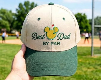 Mickey Golf Embroidered Hat, Best Dad By Par Custom Baseball Cap, Father's Day Gift 2026, Golfer Dad Headwear, Custom Cap Gift