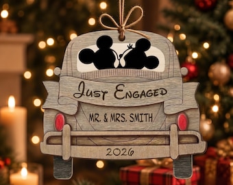 Personalized Mickey Minnie Just Engaged Ornament, Disney Couple Ornament, engaged ornament, Christmas Tree Decor, Disney Engagement Ornament