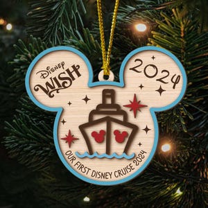 パーソナライズされたディズニークルーズラインオーナメント2024、ミッキーファミリークルーズオーナメント、ポートホールオーナメント、クルーズキャビンギフト、クリスマスツリーデコレーション