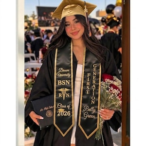 Personalized First Generation Nursing Graduation Embroidered Stole 2026, Custom RN BSN Grad Sash, Nursing School Gift, Class of 2026 Art