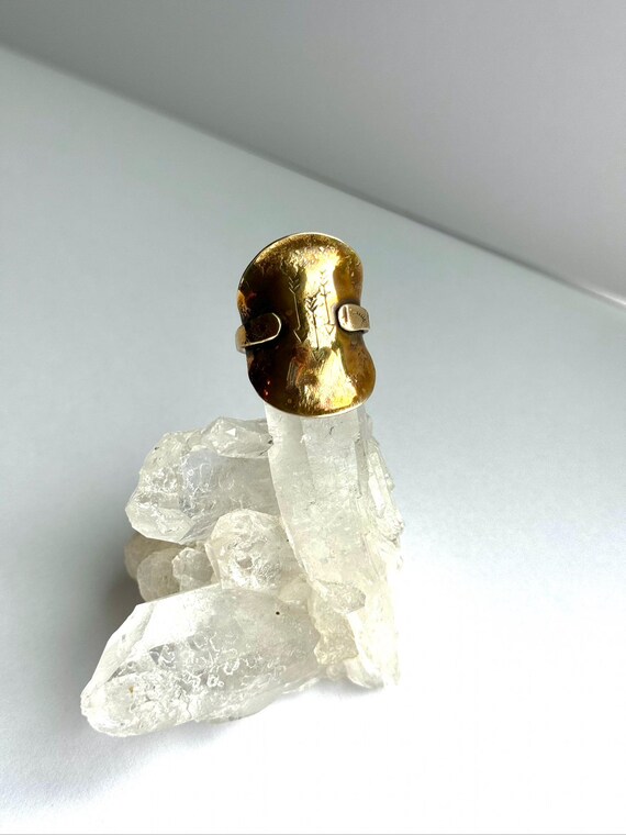 Brass Shield Ring with Arrows - image 1