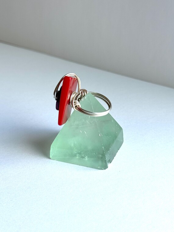 Vintage Square, Red Button Ring - image 2