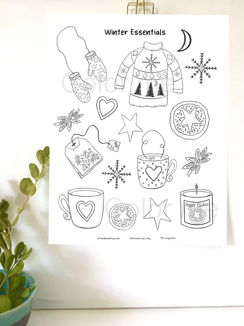 Winter Coloring Page Adult Coloring Hygge Illustration | Etsy