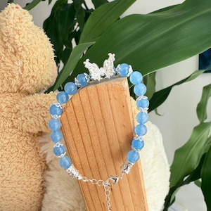 Blaues Chalcedon Perlenarmband, handgemachtes verstellbares Armband, Geschenk für Sie, Naturstein Armband