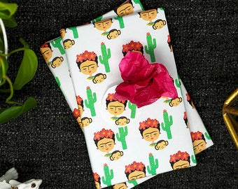 Frida, Monkey and Cactus, Printable Wrapping Paper, 8.5x11 PDF file