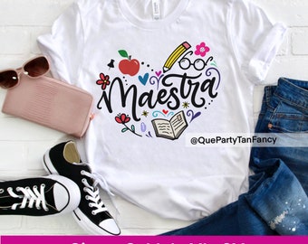 Spanish T-Shirt Maestra Gift for Bilingual Latina Teacher Heart Tshirt Maestra Bilingue