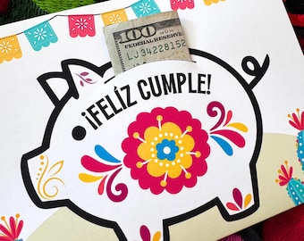 Latina Birthday Card Mexican Piggy Bank Money Holder Card Feliz Cumple Gift Card Birthday Money Card Tarjeta para Dinero Cumpleaños Feliz