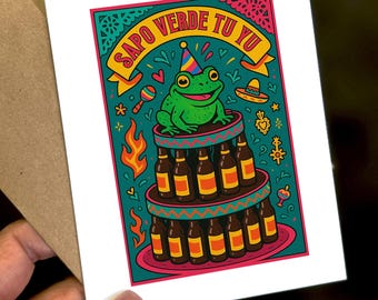 Funny Spanish Birthday Card for Dad: Sapo Verde Beer Cake