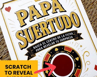 Spanish Father’s Day Card Personalized Gift for Latino Dad Scratcher Card Poker Chip Custom Dia Del Padre Regalo Para Papá Personalizados
