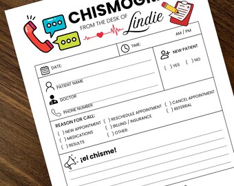 Personalized Notepad for Bilingual Medical Receptionist Funny Gift Medical Office Front Desk Message Pad Chismosa Humor Spanglish Latina