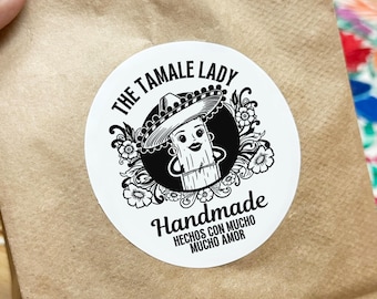 Handmade Tamales Sticker: 3" Personalized Tamale Lady Label Mexican Tamales