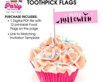 PRINTABLE: Pink Halloween Toothpick Flags, Halloween Straw Flags, Girly Halloween