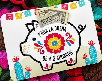 Anniversary Gift for Latina Wife Funny Birthday Card Mexican Piggy Bank Cash Card Mothers Day Gift from Husband Money Holder Card Spanish