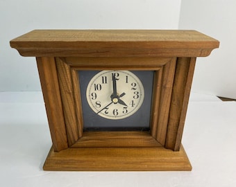 Homemade Pine Quartz Mantle Clock 8" X 7" X 3" Inches Solid Wood Quartz