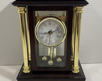Vintage Mahogany Desk Clock 1856198 NEW PARTS Works Great 10" X 7" Inch